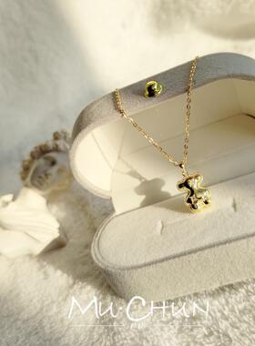 沐椿 925纯银镀金萌奶可爱小熊锆石锁骨项链送女友设计感轻奢饰品