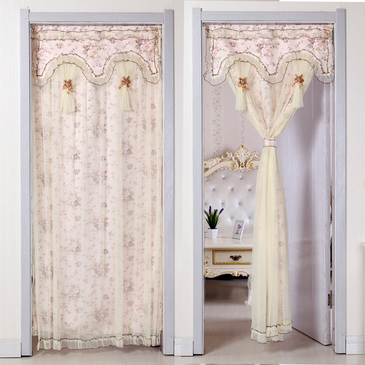 纱门帘布艺蕾丝田园卧室门帘双层风水隔断帘四季家用长帘防蚊挂帘