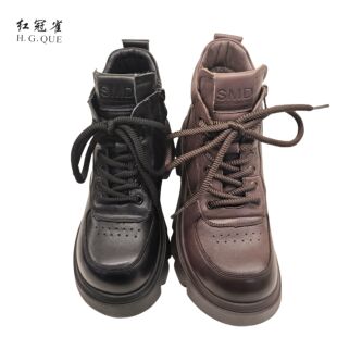 红冠雀女鞋2024冬季新款时尚马丁靴百搭舒适软面短靴女棉鞋29213F