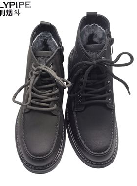 宾利烟斗男鞋2024冬季新款皮毛一体舒适厚底马丁靴男棉鞋85001