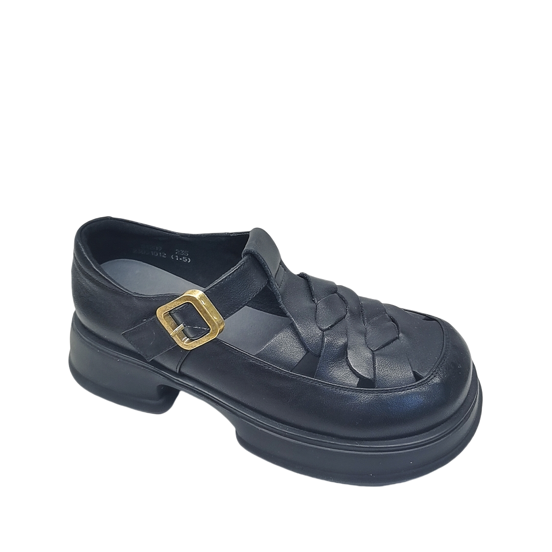 红冠雀81209女鞋2025春新款时尚纯皮猪笼女单鞋休闲鞋