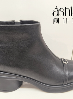 阿什拉女鞋2025冬季新款时尚百搭女棉鞋女矮靴休闲时装靴53002-3