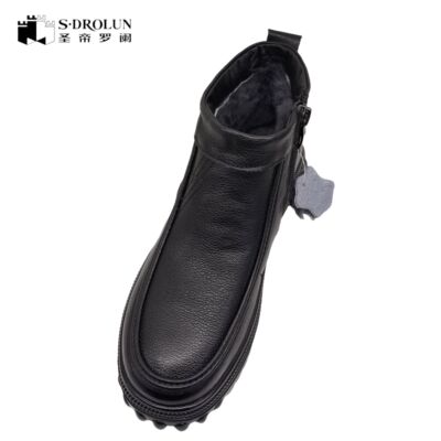 圣帝罗阑男鞋2024冬季加绒加厚羊毛休闲中老年高帮保暖皮鞋76327