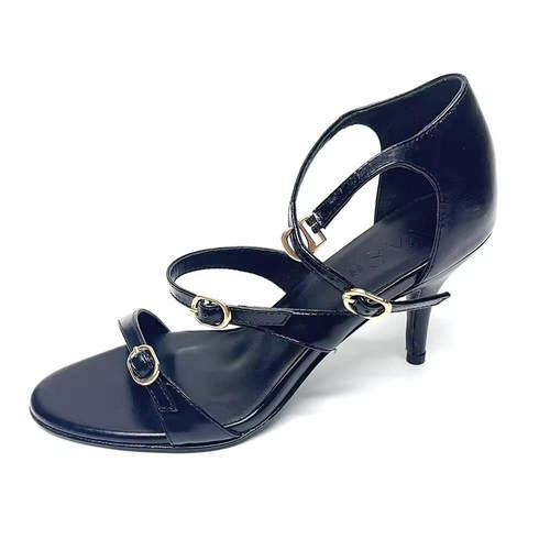 现货全真皮高跟凉鞋米白黑色Genuine Leather High Heel Sandals
