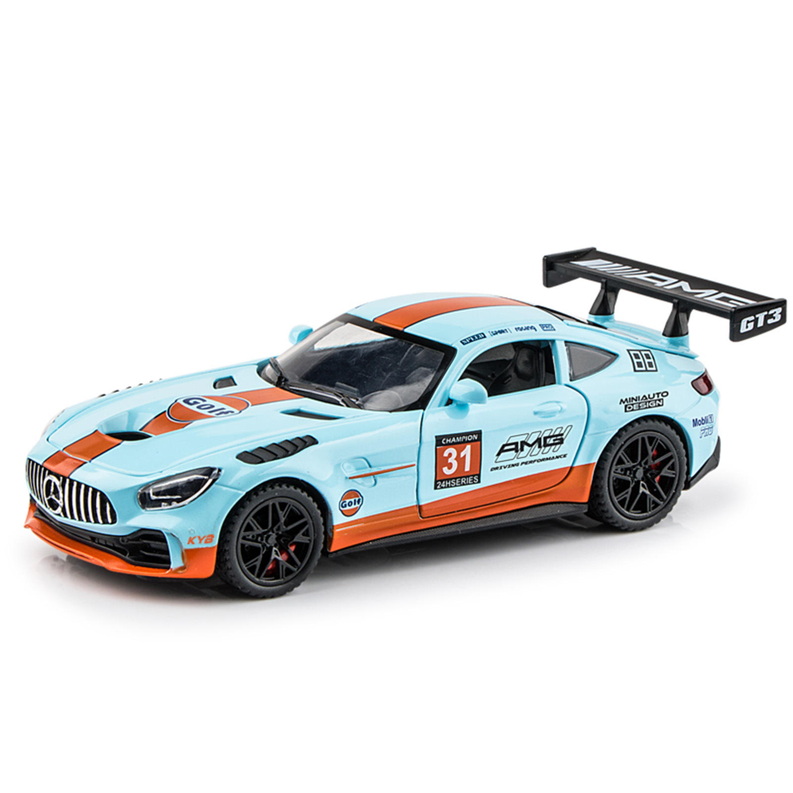 新款 1/32奔驰AMGGT3赛道版合金仿真发声改装汽车模型摆件玩具