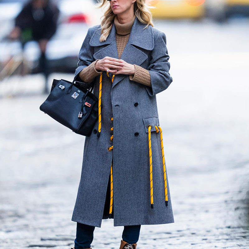 欧美气质英伦风系带感大衣2025秋季绑带设计感长款毛呢外套女中等