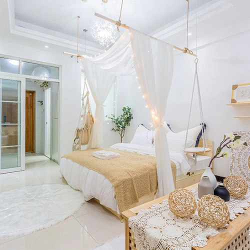 实木挂架波西米亚风公寓吊杆纱幔