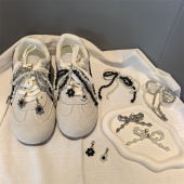 饰德训鞋 韩版 子装 花高级感串珠小花鞋 带配饰 芭蕾双色珍珠蝴蝶结鞋