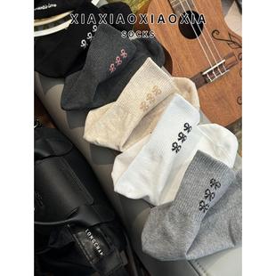 韩国进口女袜亮丝蝴蝶结束腰中筒女士棉袜 包邮 满五双