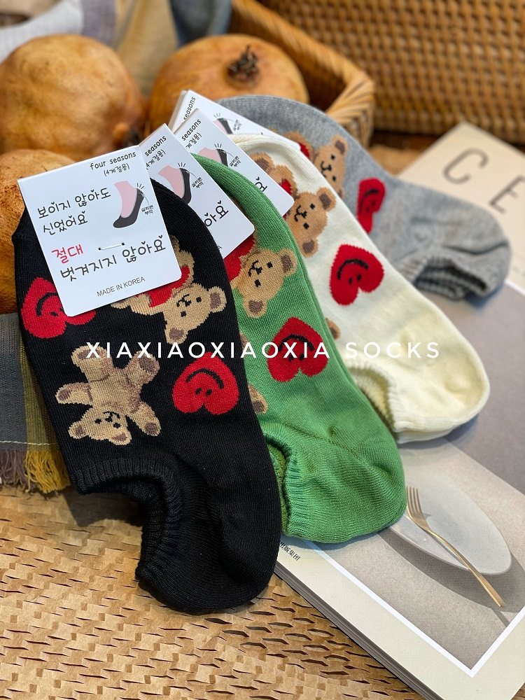 【满五双包邮】韩国进口女士春夏新款船袜可爱小熊爱心浅口棉袜