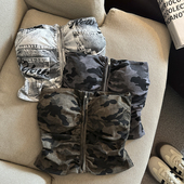 露肩短款 拉链开衫 上衣 辣妹性感迷彩印花抹胸背心女夏季 带胸垫美式