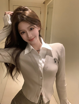 学院风假两件针织开衫修身显瘦