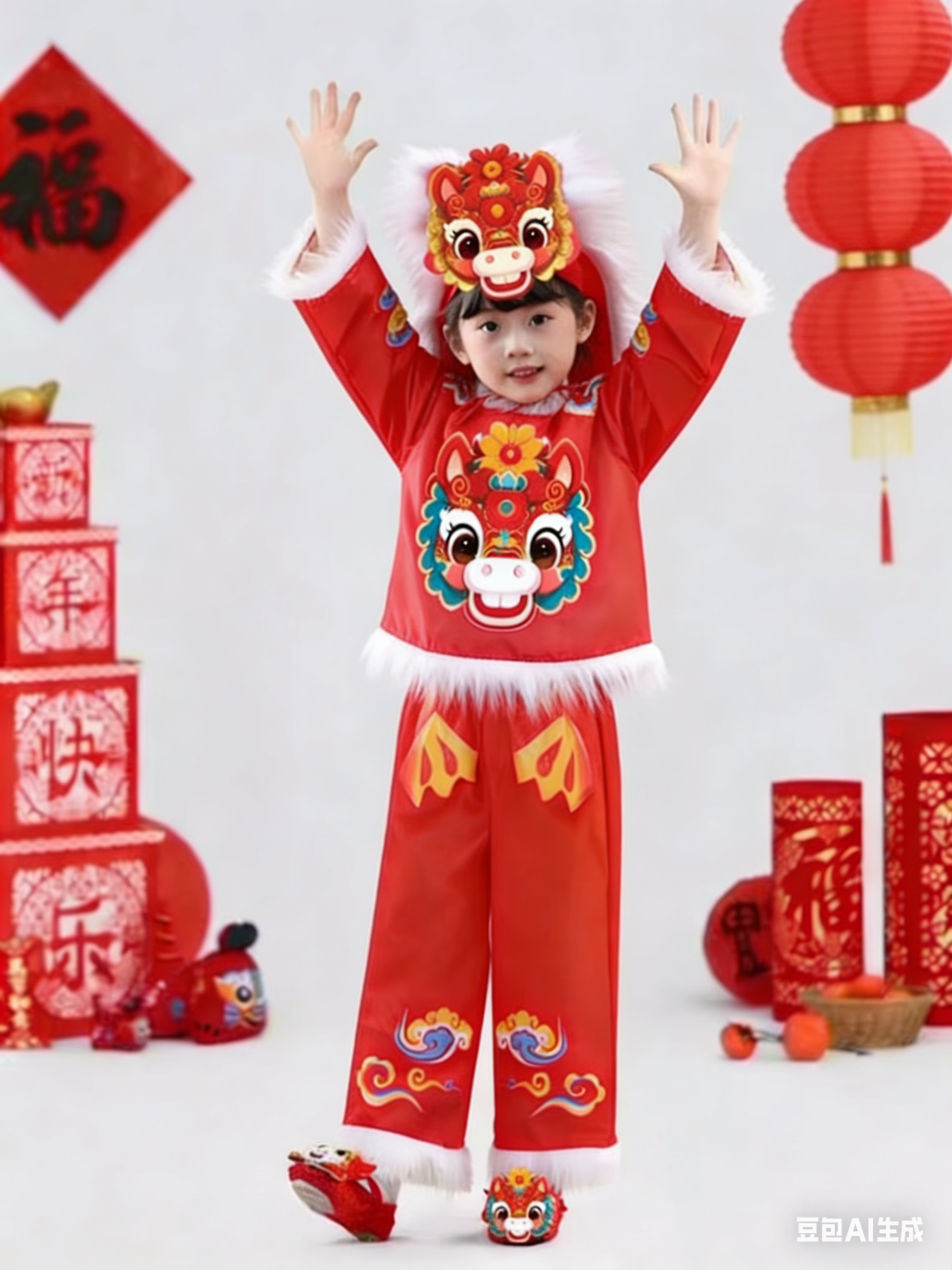 元旦儿童拜年服马宝宝演出服幼儿园马年春节喜庆生肖龙舞蹈表演服