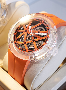 2025年新款德国布加迪名正品牌全自动机械男表透明款手表男士十大