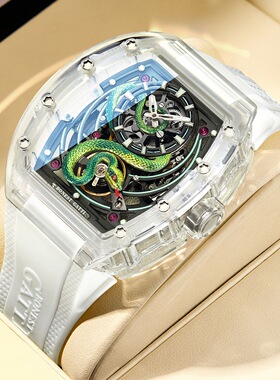 2025年新款布加迪手表蛇年限定款全自动机械表透明镂空时尚男士表
