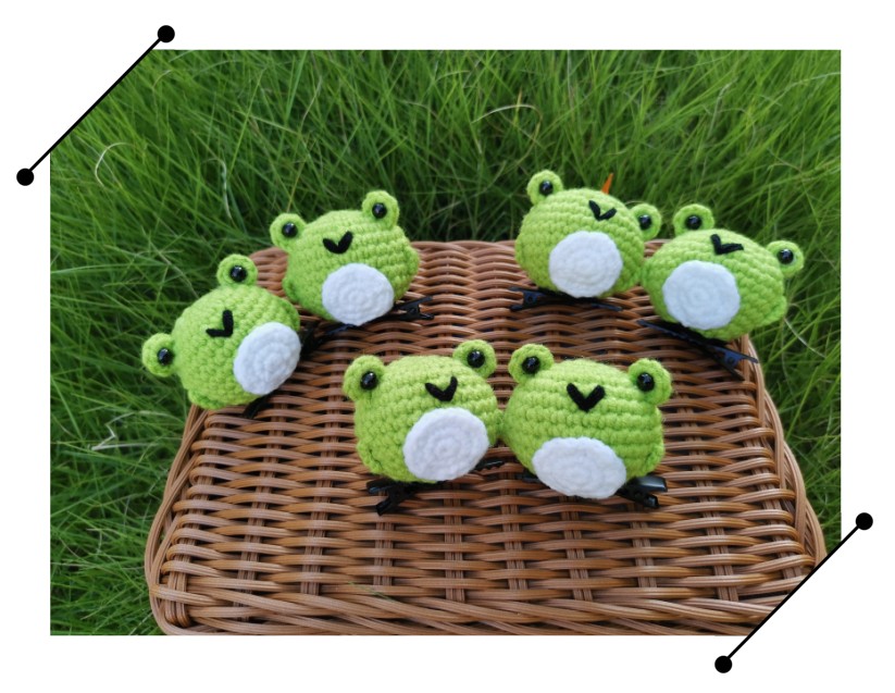 超萌卡通发夹 女童可爱小青蛙发卡 五股牛奶棉纯手工钩织成品发饰