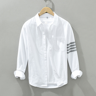 2026春季TB衬衫情侣装男女网红三四条道杠织带衣服长短袖纯棉衬衣