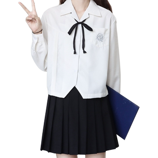【刺篇】原创jk制服正版灰色徽章刺绣开襟V领长袖白衬衫衬衣学生