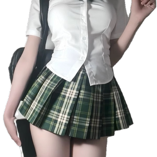 【刺篇】jk制服森野川绿色格裙修身衬衣学院百褶裙收腰衬衫套装女