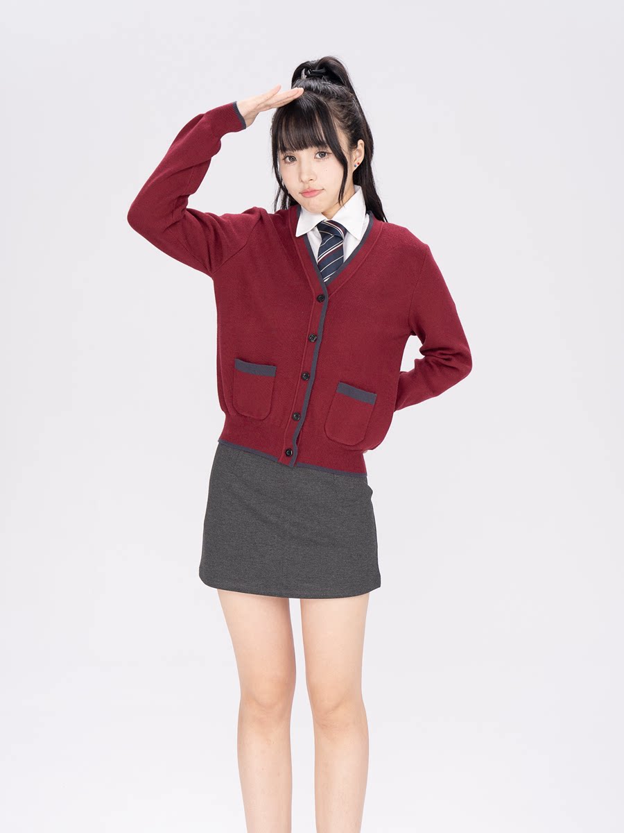 【刺篇】jk制服红色毛衣开衫女百搭v领短款外套学院风韩系套装秋