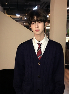 【刺篇】DK制服男开衫毛衣学院风长袖黑色蓝色针织衫外套上衣秋冬