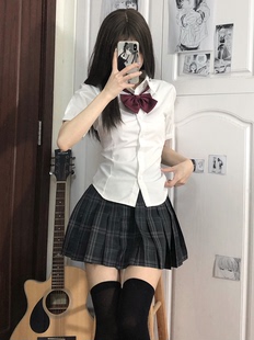 显瘦全套百褶裙夏季 刺篇 jk制服优月学院风收腰衬衫 格子裙套装
