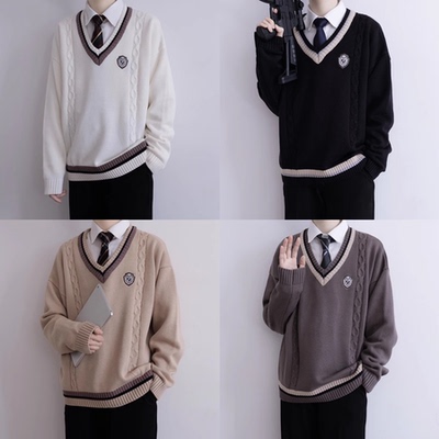 【刺篇】DK制服正版原创针织衫长袖V领毛衣套头毛线上衣外套男