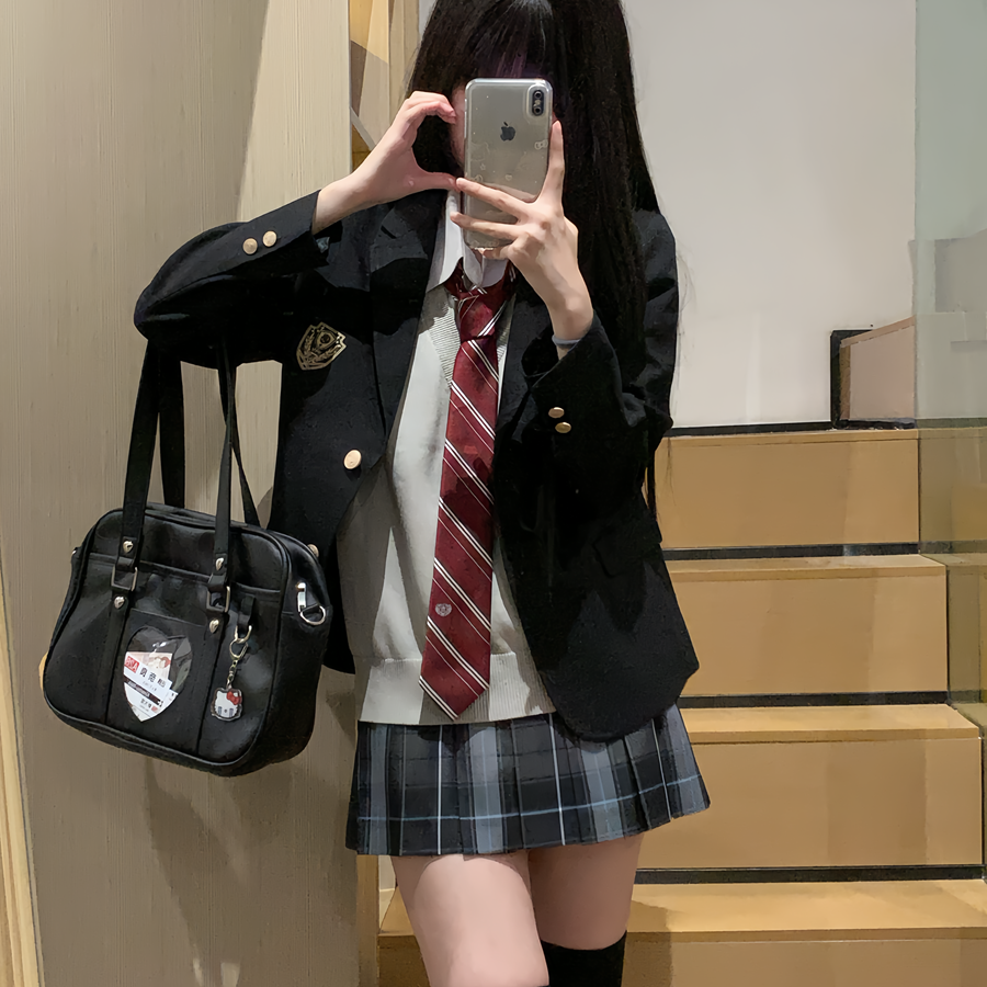 【刺篇】正品jk制服校供感西服秋冬西装毛衣格裙全套叠穿穿搭套装