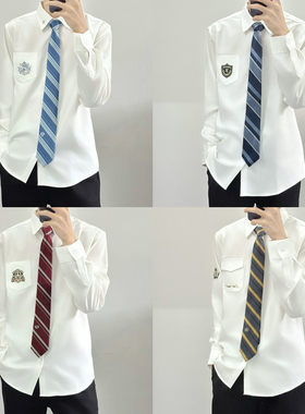 【刺篇】dk制服刺绣款男士长袖衬衫黑白学院风上衣学生衬衣新款