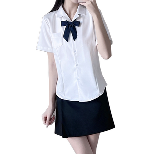 【刺篇】超显瘦~jk韩式制服V领开襟收腰短袖衬衫白衬衣女夏季新款