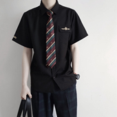 dk制服短袖 原创日系jk 本町高男款 黑色金刺绣白衬衫 刺篇原创