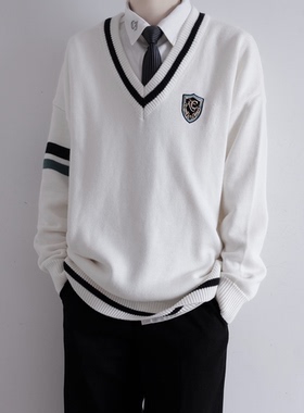 【刺篇】原创JK/DK制服男女学院风针织长袖V领套头毛衣外套秋冬款