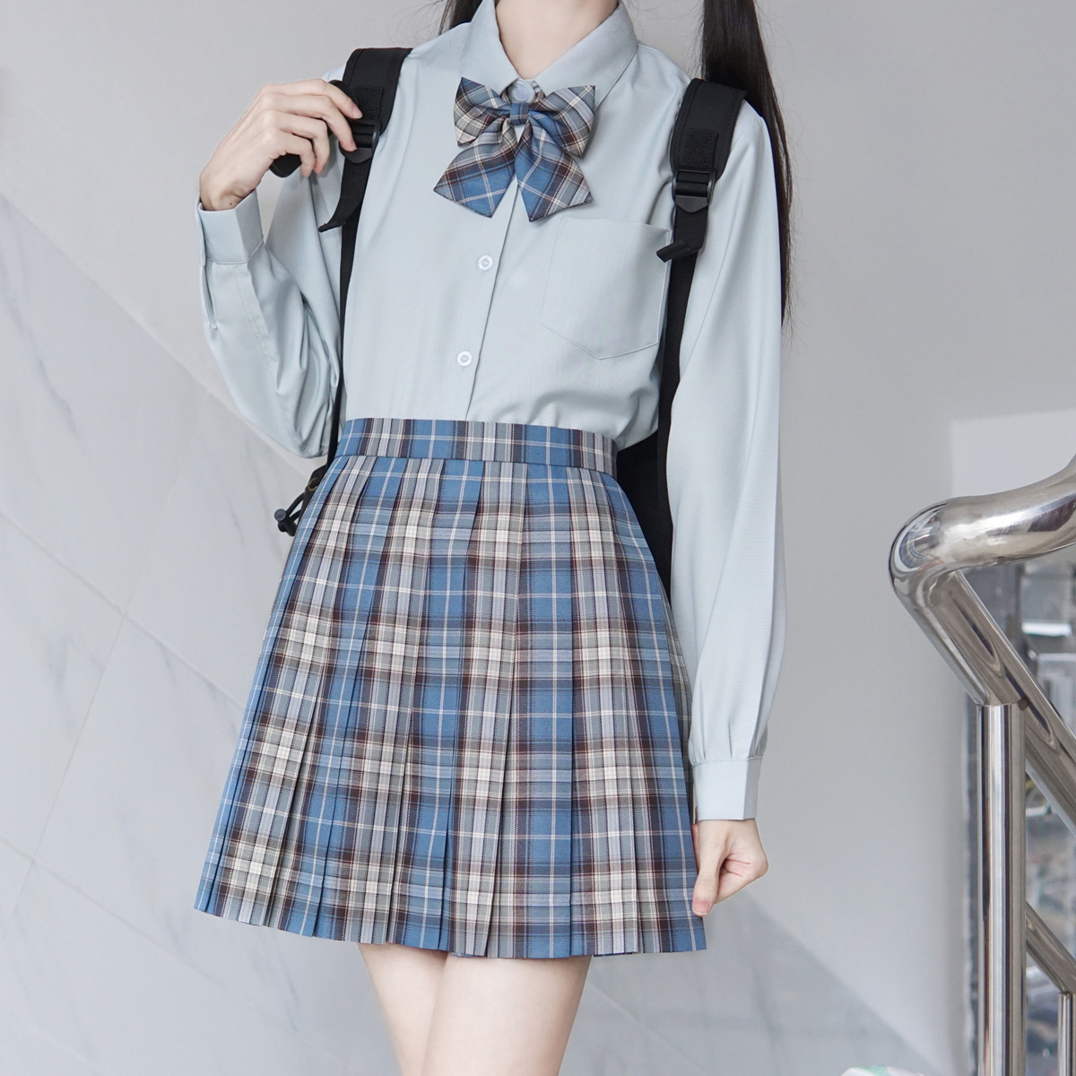 JK制服烟青色纯色百搭衬衫女