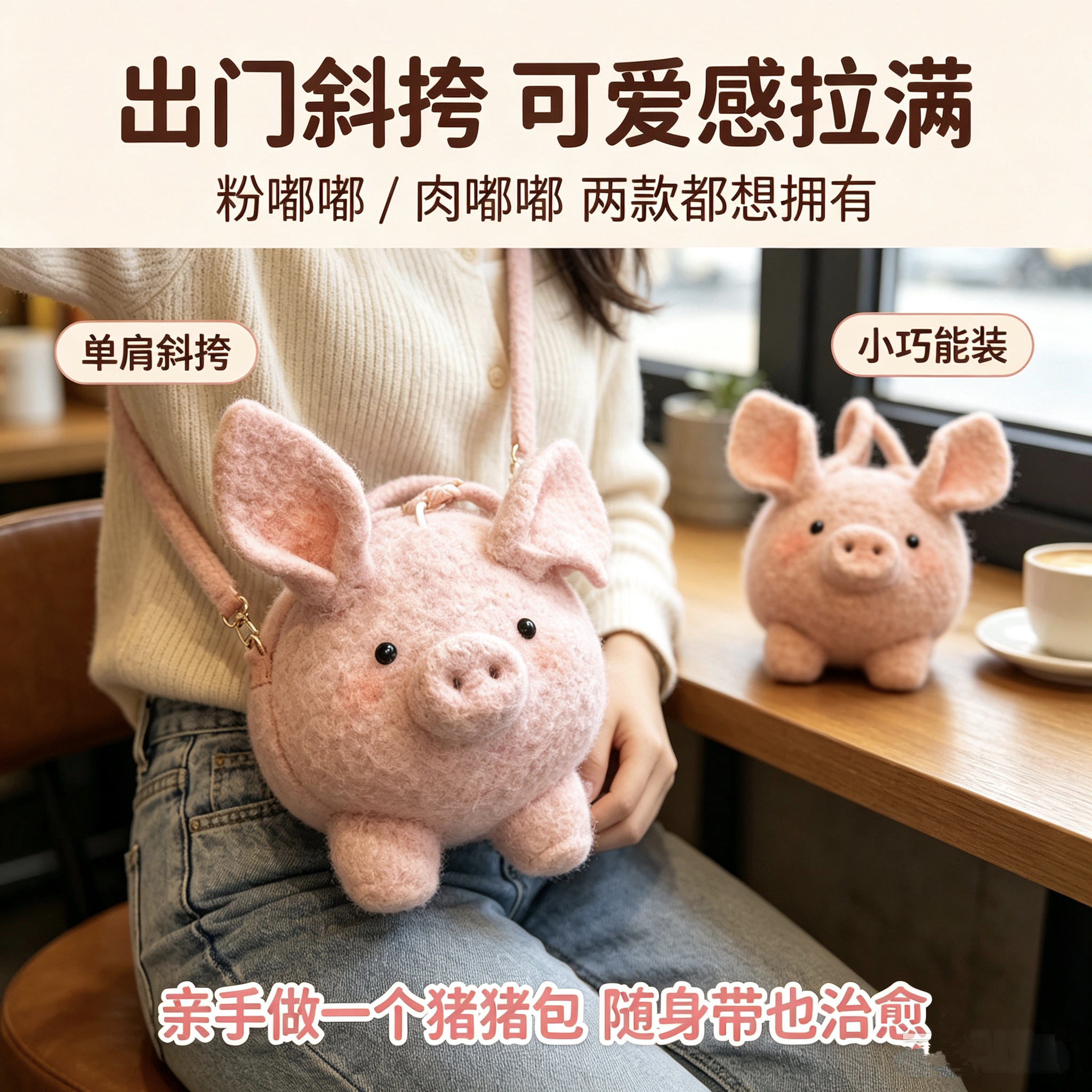 【成品】手工diy钩织立体飞天小猪包毛线可爱包秋冬款单肩斜挎女