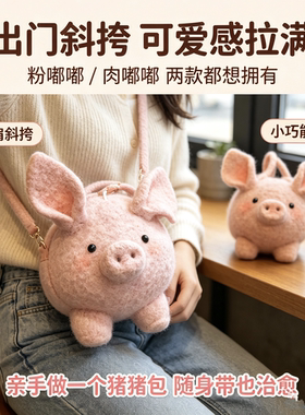 【成品】手工diy钩织立体飞天小猪包毛线可爱包秋冬款单肩斜挎女