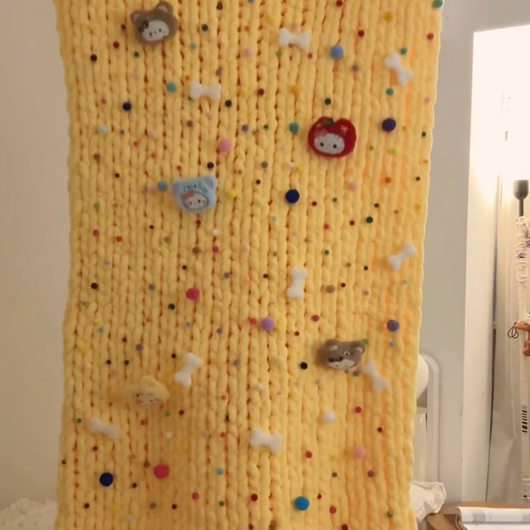 成品手工毛毯DIY创意可爱柔软毯子芝士黄亲手织送女朋友创意礼物