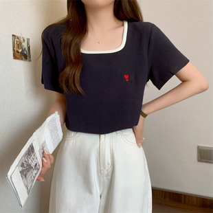 显瘦方领短袖 设计感女装 6个码 正肩T恤夏季 大码