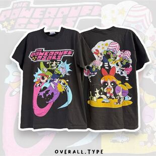 卡通ins短袖 Girls朋克穿搭ins风体童趣设计感 T恤 Powerpuff The