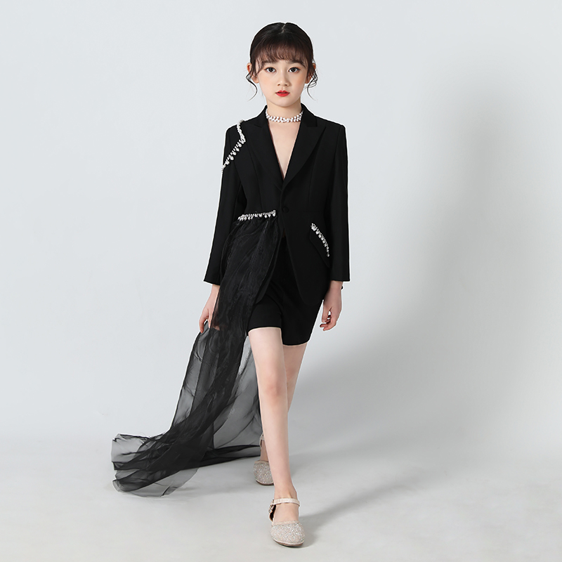 女童西装套装2024新款儿童礼服高端大童模特走秀西服主持人演出服
