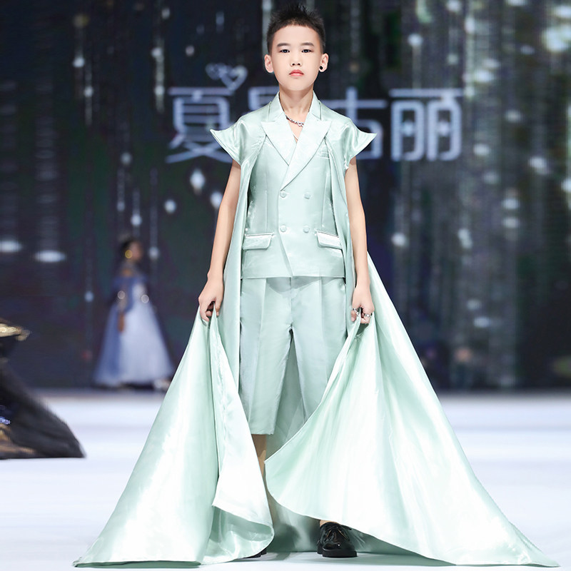 男童西装套装儿童礼服男模特走秀潮服个性小男孩西服主持人演出服