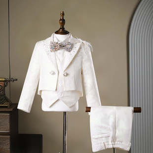 男童西装 高端白色帅气设计感花童礼服儿童生日走秀主持演出服 套装