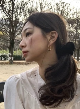 温柔秋日~Feve同款黑色丝绒大肠发圈大号酒红发绳女丸子头高马尾