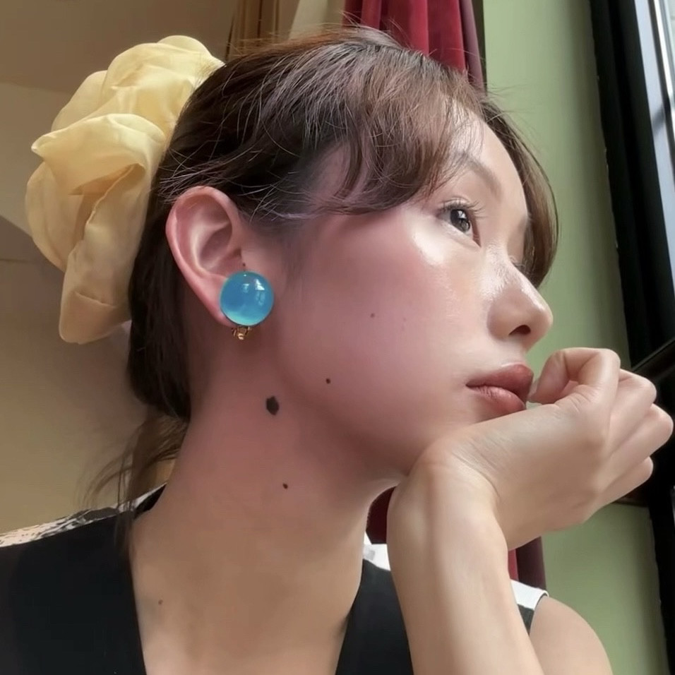 超美水蓝色！韩系蓝绿色大球球耳钉925针 提芙尼蓝小众清新耳饰女
