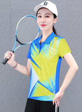 夏装羽毛球服短袖T恤女新款速干透气短款翻领户外超轻排球服上衣