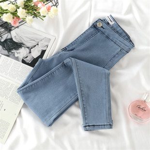 欧美弹力复古高腰修身 女裤 显瘦紧身牛仔裤 九分薄款 小脚裤 胖mm新款