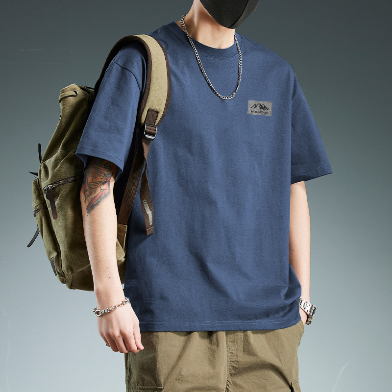 设计感复古休闲工装短袖T恤男夏季大码宽松青少年潮牌时尚上衣服