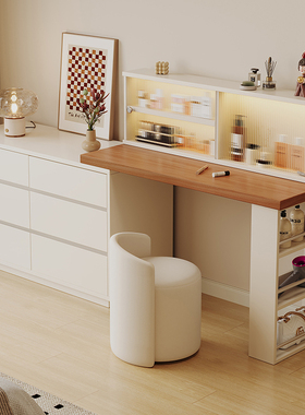 伸缩梳妆台斗柜一体化妆桌奶油风卧室床尾置物柜转角收纳柜储物柜