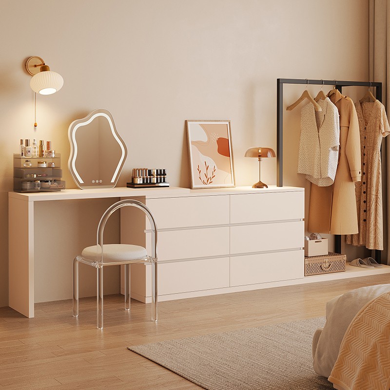 梳妆台衣帽架床尾柜实木奶油风