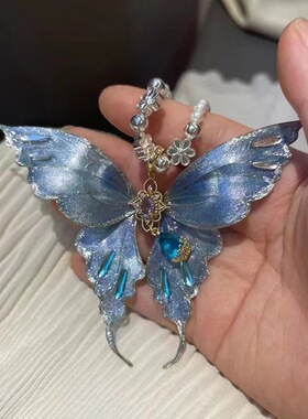 蝴蝶项链女温柔治愈系珍珠幻彩紫色吊坠蝴蝶锁骨链气质百搭颈链