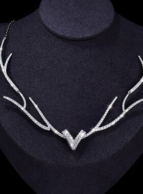 一鹿有你晚宴款纯银镀金仿钻石项链轻奢满钻鹿角形气质锁骨链女